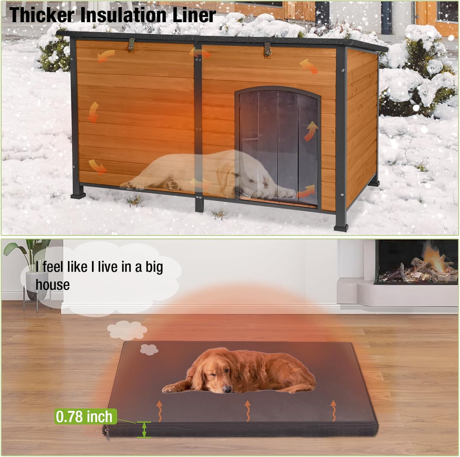 Aivituvin Extra Large Insulated Outdoor Dog House with Insulated Liner for Winter, Weatherproof Dog Kennel with All-Around Iron Frame for Small, Medium, and Large Dog (Brown)