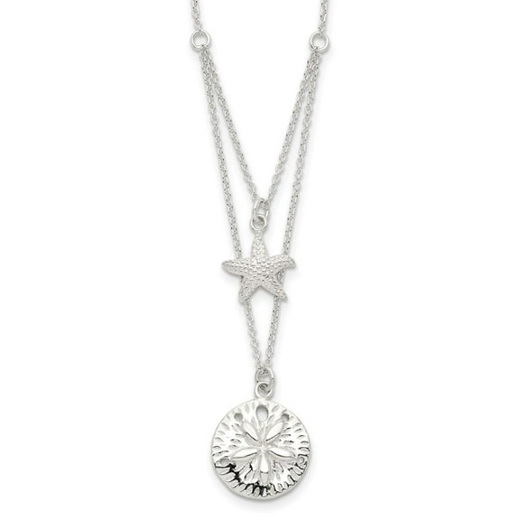 925 Sterling Silver 2-strand Starfish and Sand Dollar Necklace Fine Jewelry For Women Gifts For Her, 18"