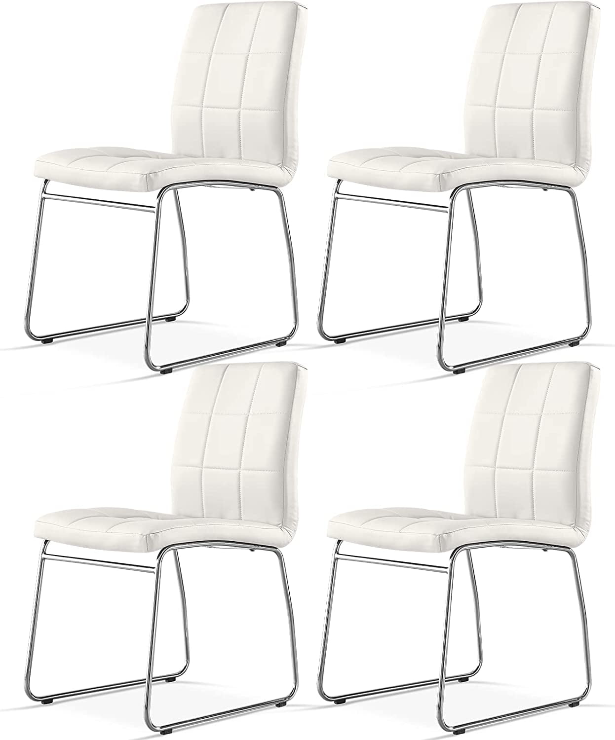 EiweLive Dining Chairs Set of 4, Modern Midback White Kitchen Chairs with Faux Leather for