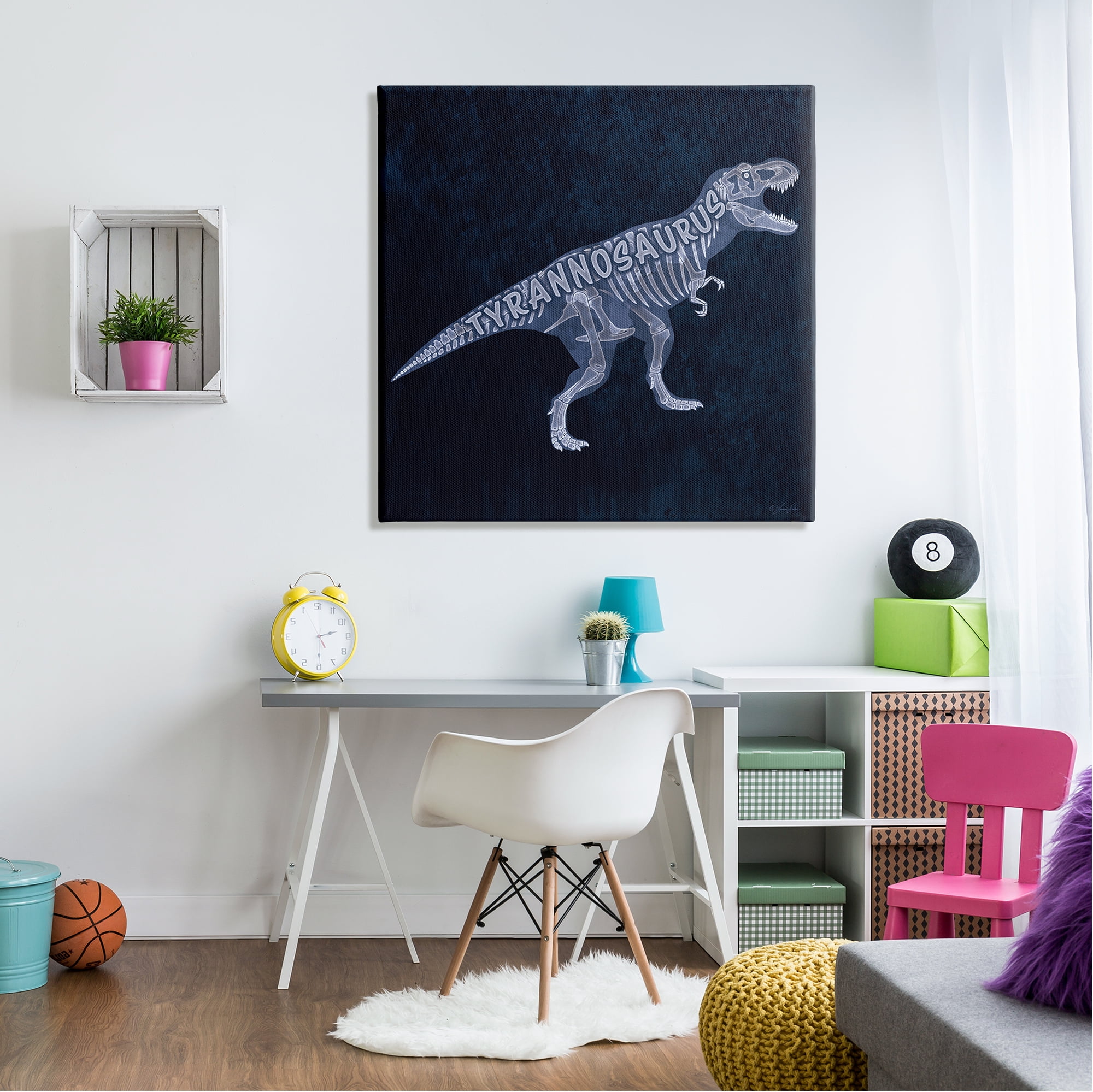 Stupell Industries Blue T-Rex Skeleton Animals & Insects Painting Gallery Wrapped Canvas Art Print Wall Art, 36 x 36