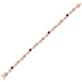 thumbnail image 2 of Gem Stone King 18K Rose Gold Plated Silver White Lab Grown Diamond and Red Created Ruby Bracelet for Women (2.37 Cttw, Gemstone April Birthstone, Round 4MM, 7.5 inch), 2 of 6