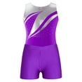 thumbnail image 5 of Miutii Kids Girls Sparkly Metallic Sleeveless Ballet Gymnastics Leotard Unitard Biketard with Shorts Swimwear Purple 14, 5 of 7
