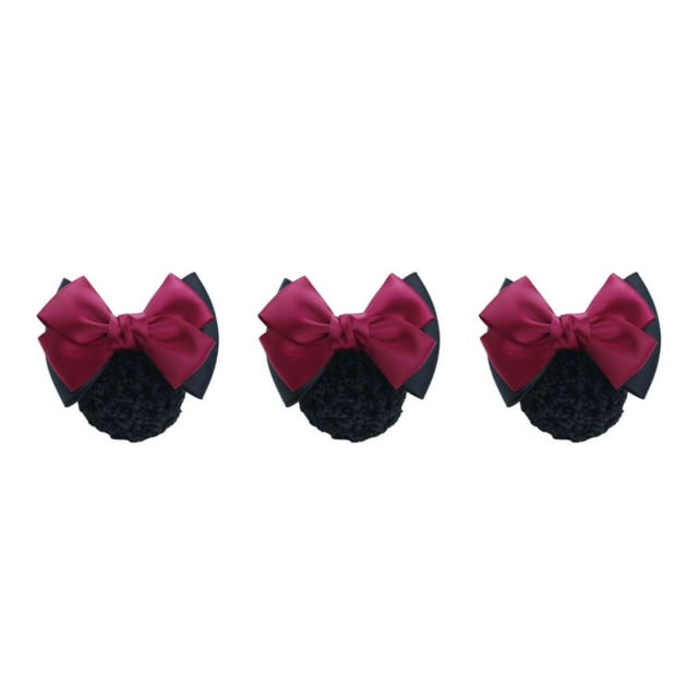 maskred Good Gifts Snood Net Professional Hair Plate Mesh Pocket Elegant Two Bows- rose red 3Set