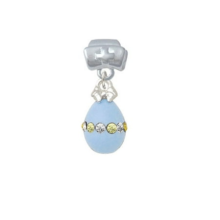 Easter Egg Bead - Light Blue Easter Egg with Multicolored Crystal Band - Nurse Hat Charm Bead