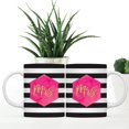 thumbnail image 2 of CTDream Lesbian Wedding Party Couple 11oz. Coffee Mug Gift, Mrs. and Mrs., Modern Black White Stripes Hot Pink Fuchsia Watercolor with Faux Gold Glitter, 2-Pack, Birthday Present Ideas, 2 of 6