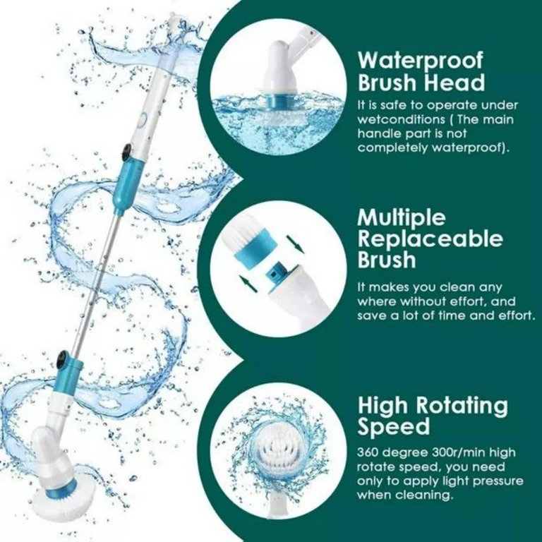 Anself Electric Spin Scrubber Cordless Rechargeable Bathroom Scrubber Cleaning Brush with 3 Replaceable Brush Heads Extension Handle for Tub, Tile