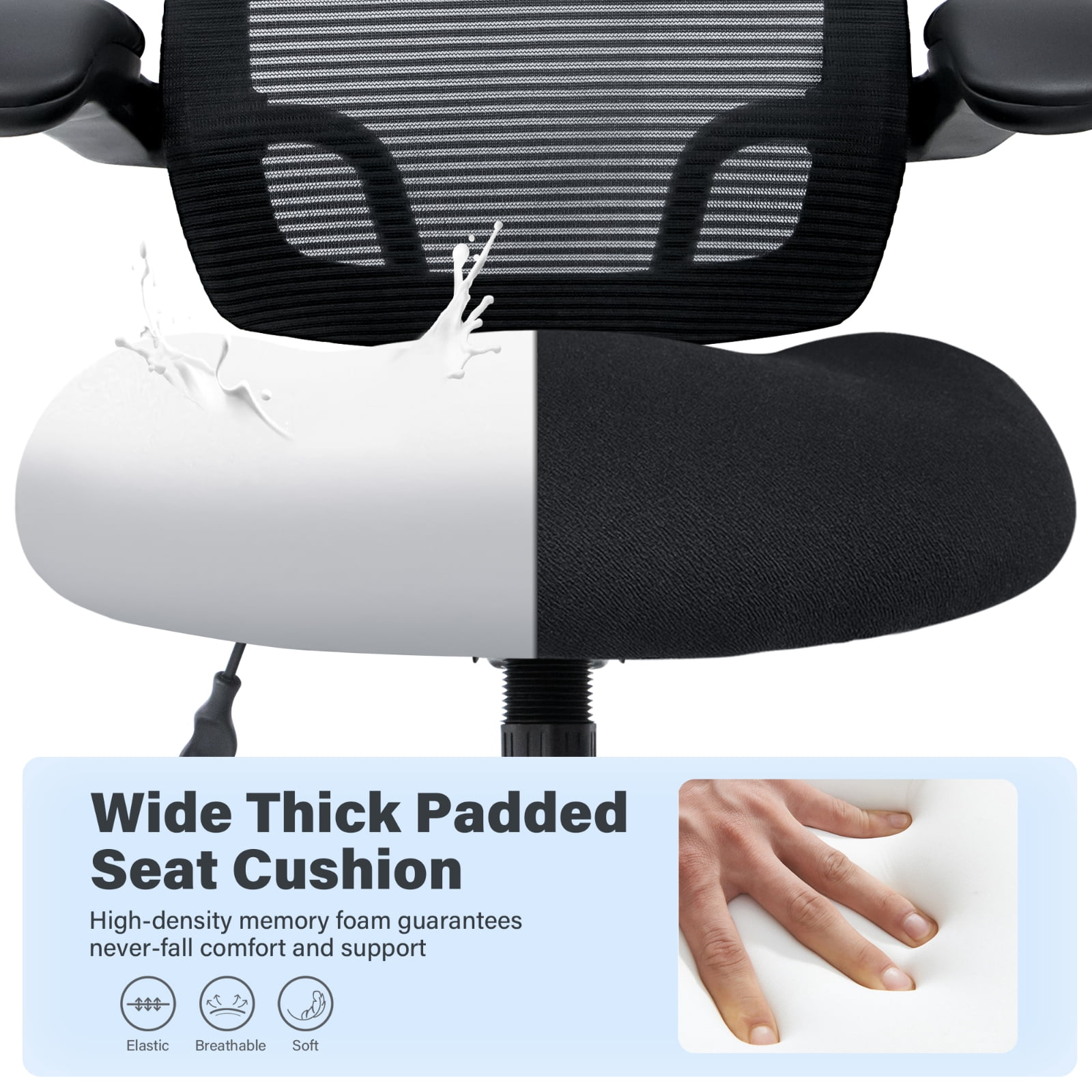 Big and Tall Office Chair 500 lbs, Heavy Duty Ergonomic Mesh Computer Chair with Wide Seat, Flip-up Armrests, Metal Base and Blade Wheels, Black