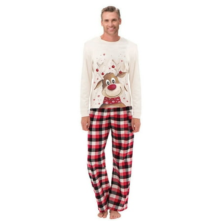 

Famure Christmas Pajamas Sleepwear Set Reindeer Top with Plaid Pants