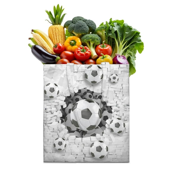 Foldable Soccer Tote Bag - Large Capacity Reusable Grocery Bag for Boys & Girls