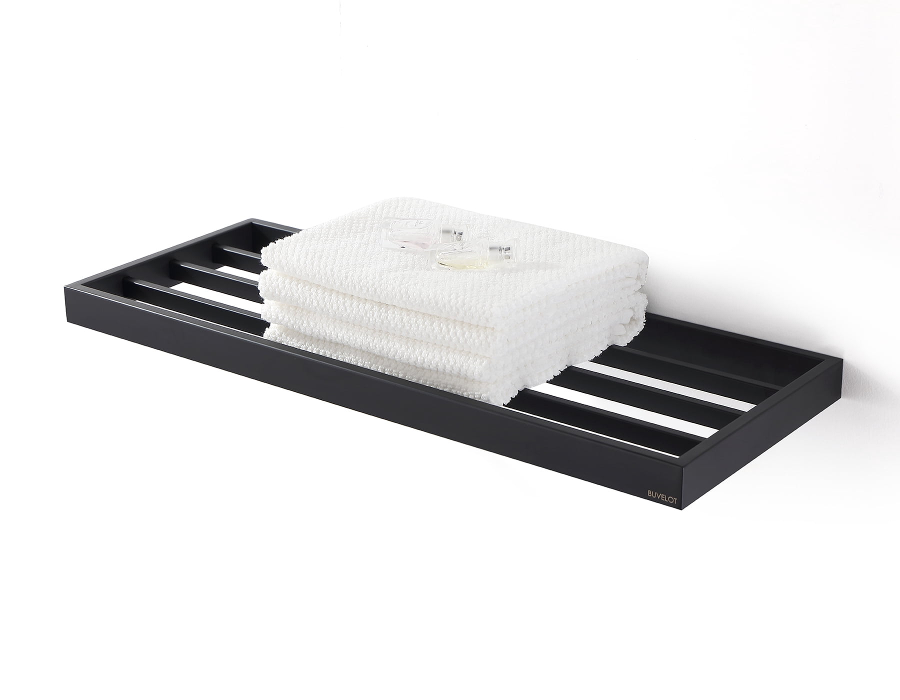 BUVELOT Lavatory Bath Towel Shelf, Minimalist Towel Rack for Bathroom, Wall Mounted and Modern Hotel Style with Towel Bar ,Towel Holder 24Inch, Matte Black, 073090-MB Ler Series