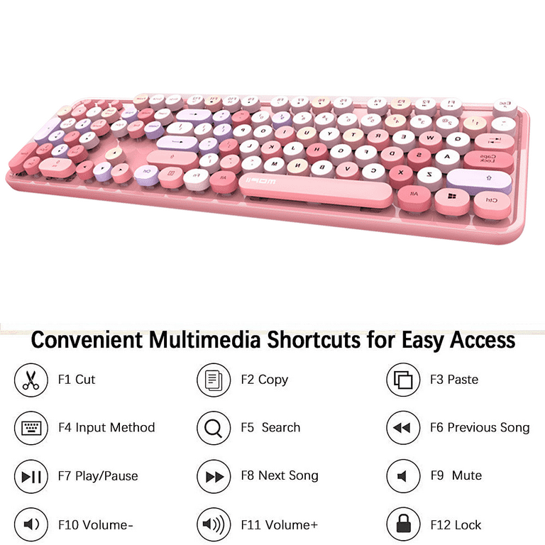  SELORSS Kawaii Wireless Bluetooth Cute Cat Keyboard,Mini  Portable 84-Key Retro Round Keycaps,Quiet Click for Typewriter, Home and  Office,Compatible with PC/Mac/Notebook/Laptop/Ipad Air(Pink Colorful) :  Electronics