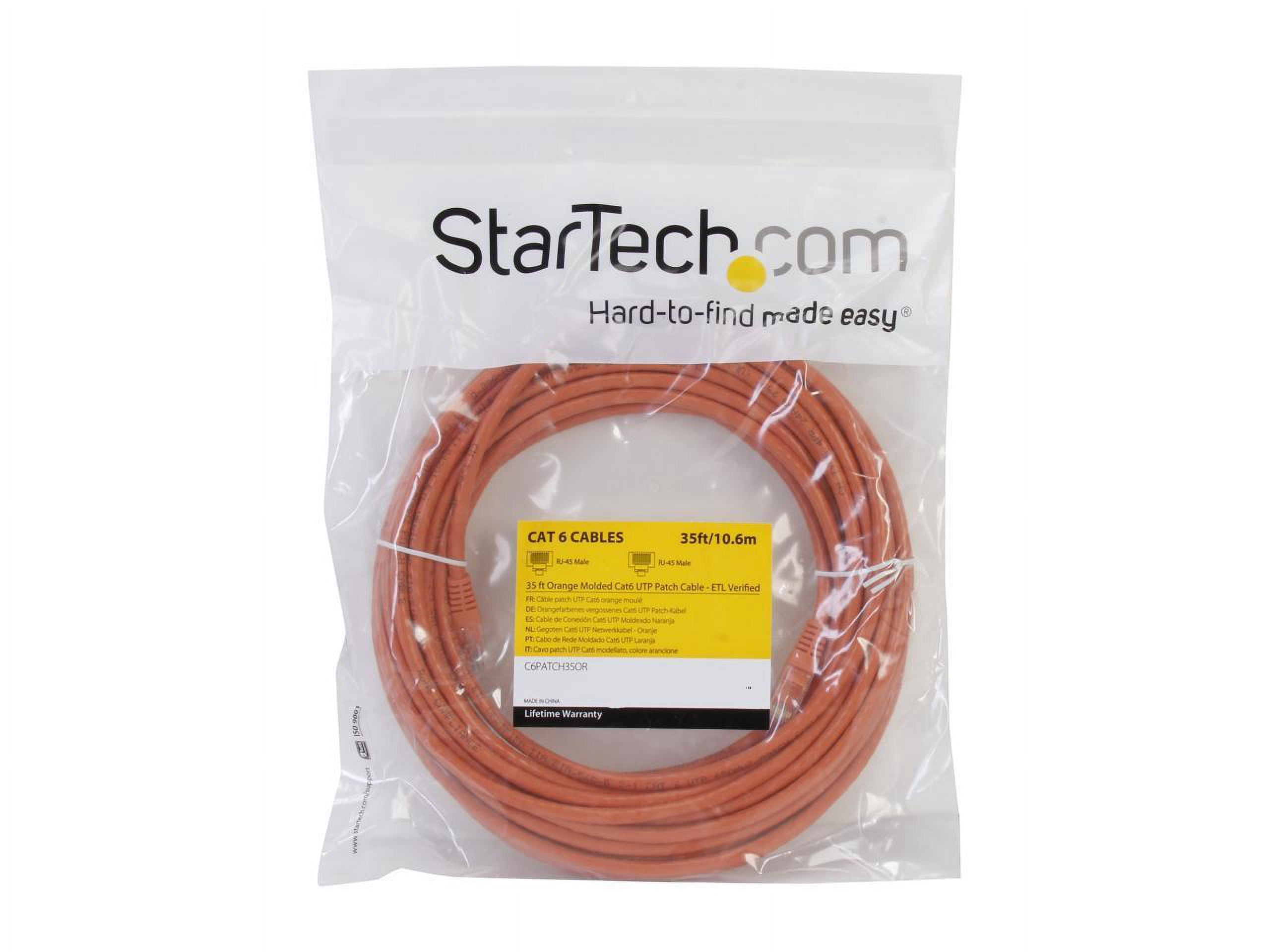 StarTech 35ft CAT6 Ethernet Cable - Orange CAT 6 Gigabit Ethernet Wire -250Mhz 100W PoE RJ45 UTP Molded Network Patch Cord with Strain Relief (C6PATCH35OR)