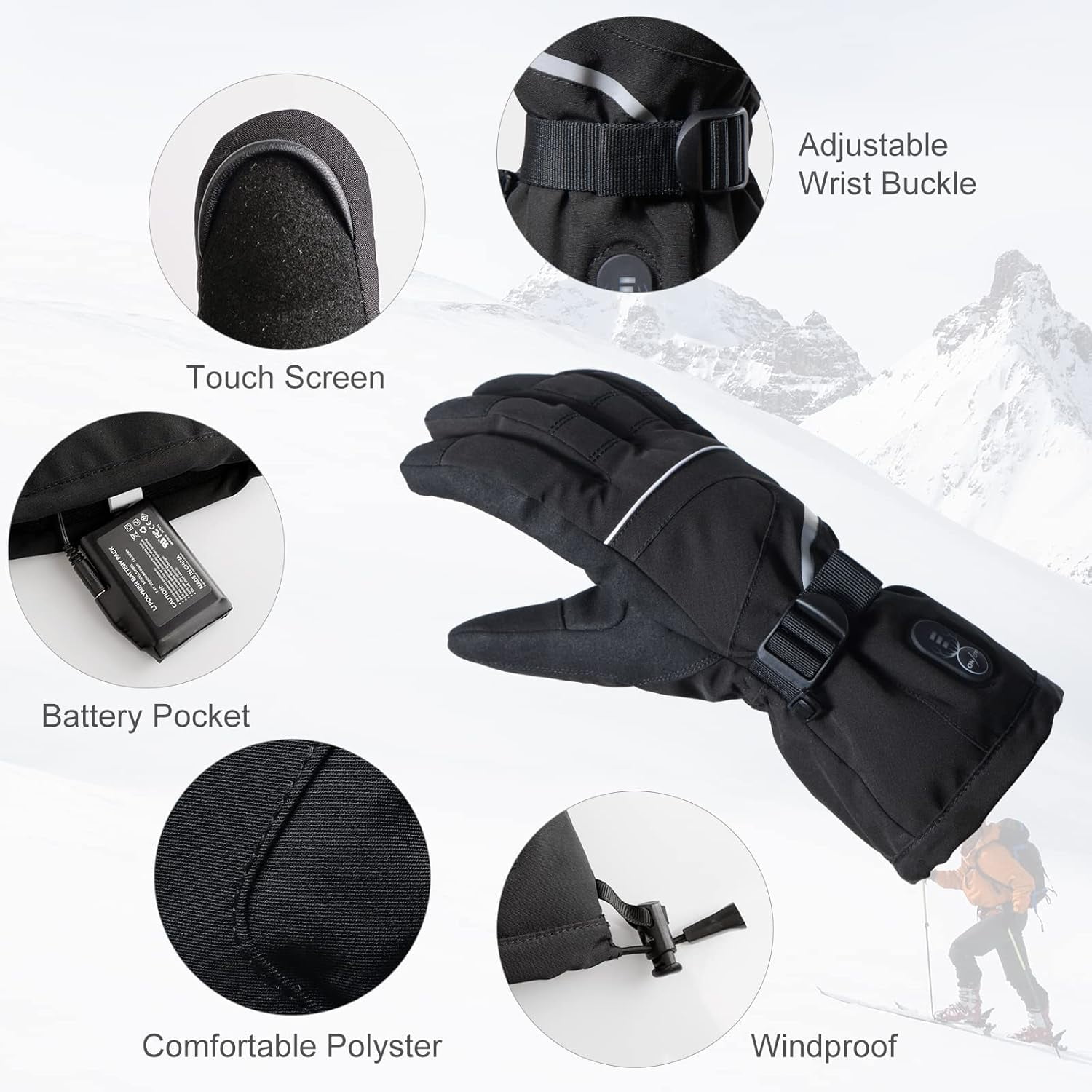 SNOW DEER Heated Gloves Electric Rechargeable - 7.4V Battery Heated Gloves for Men Women,Motorcycle Cycling Riding Hunting Fishing Camping Hiking Snow Ski Mittens Gloves Powered Warmer Gloves