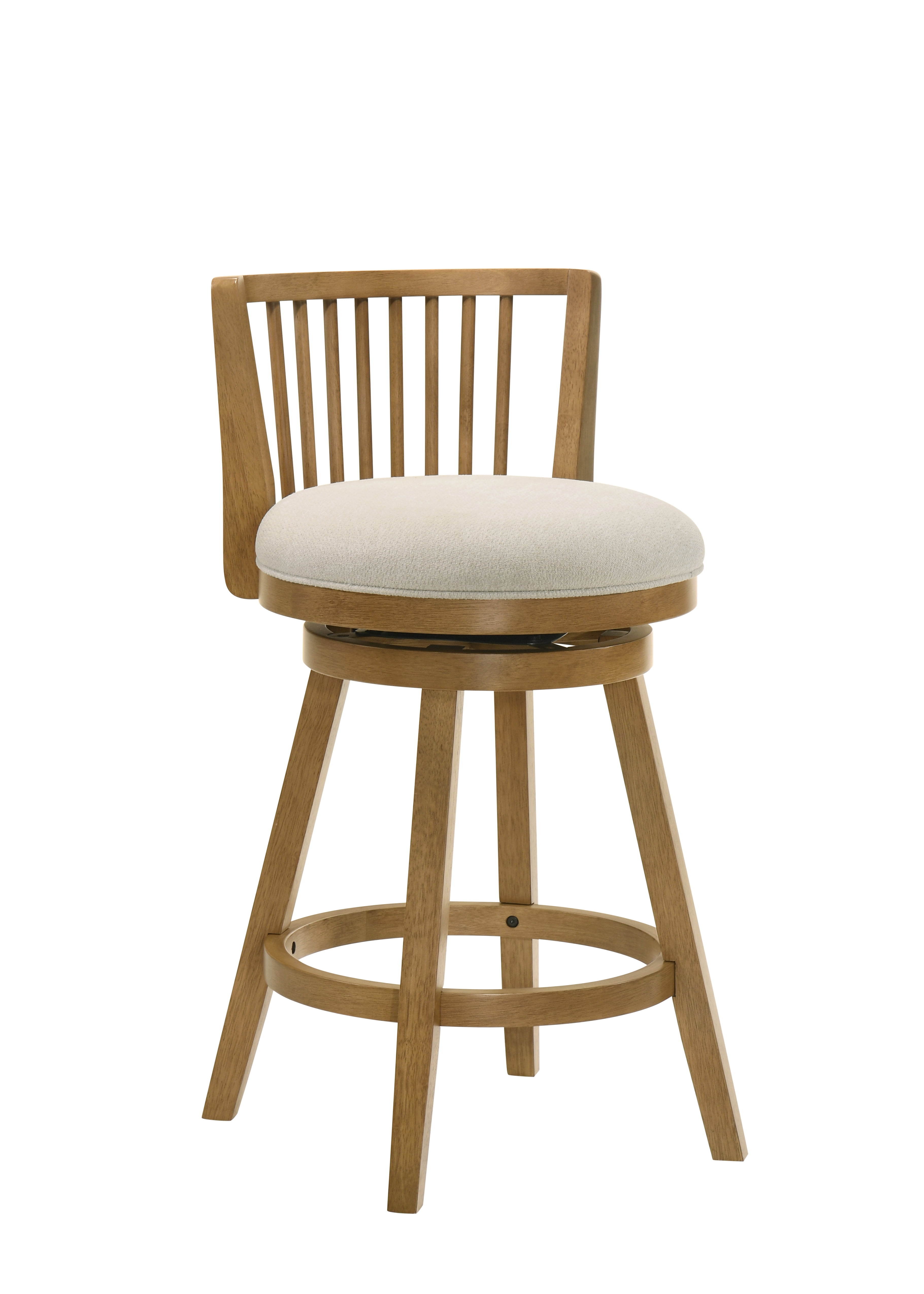 Harper 30 in. Amber Glow Bar Height Rubberwood Swivel Barstool with Ivory Fabric Seat - Set of 2