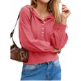 thumbnail image 3 of Long Sleeved Women Solid Color Button Down Casual Henley Sweater Knit Pullover, 3 of 6