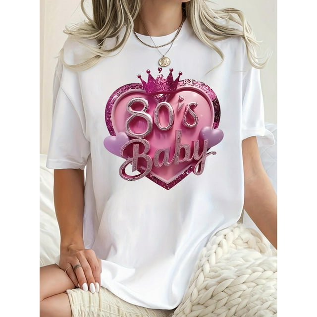 Camisetas con estampado para mujer, camisetas de manga corta de verano 2025, blusas casuales con cuello redondo para adolescentesWomen'S Fashion Crew Neck Short Sleeve T-Shirt, Casual Polyester Kni