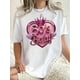 thumbnail image 1 of Women'S Fashion Crew Neck Short Sleeve T-Shirt, Casual Polyester Knit Fabric Top, with Pink Crown and Heart Design, with Geometric Pattern, for All Season Comfort, 1 of 6