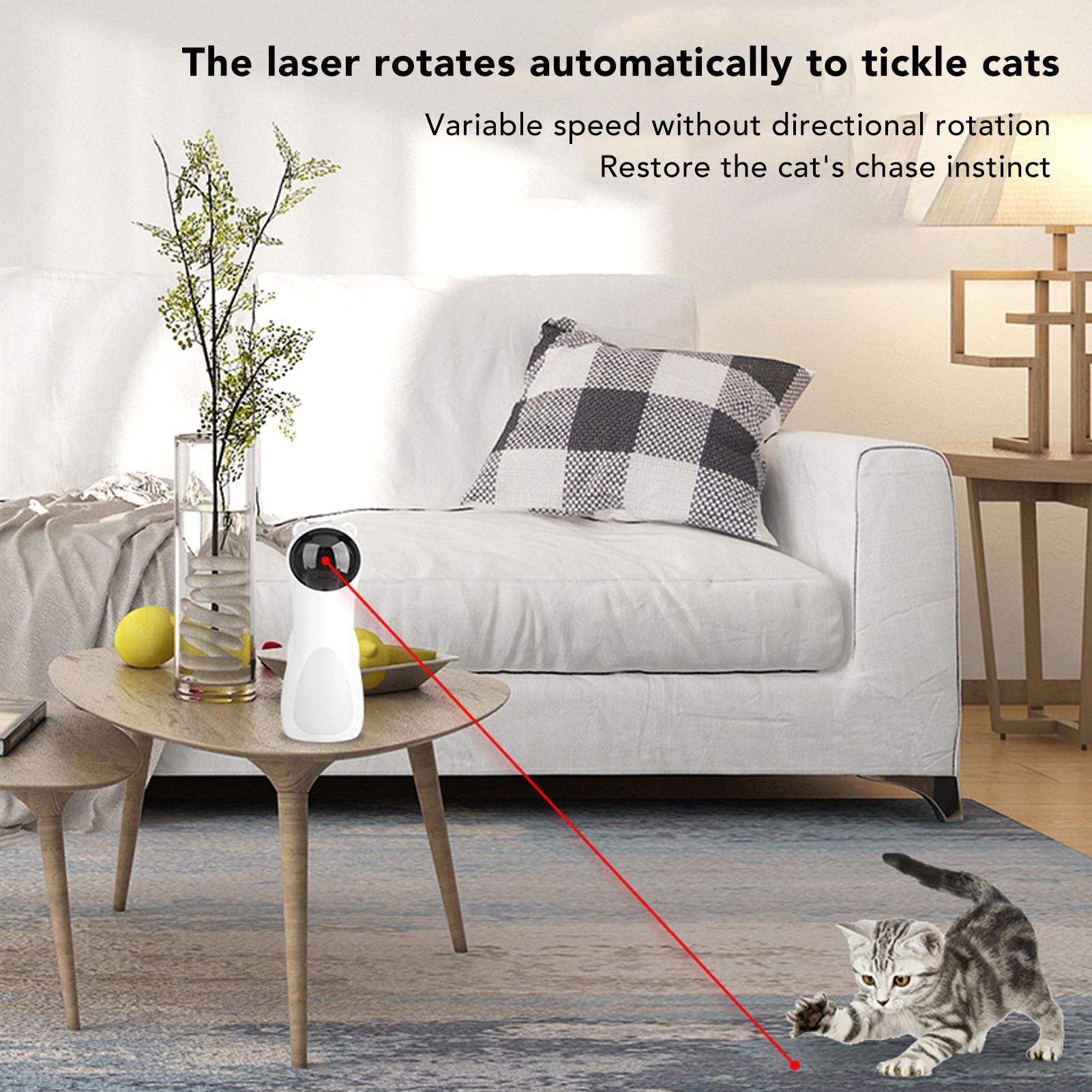 Suodoka Automatic Laser Cat Toy with 5‑Angle Rotation, Dual Power, 15‑Minute Timer, LED & Handheld Mode
