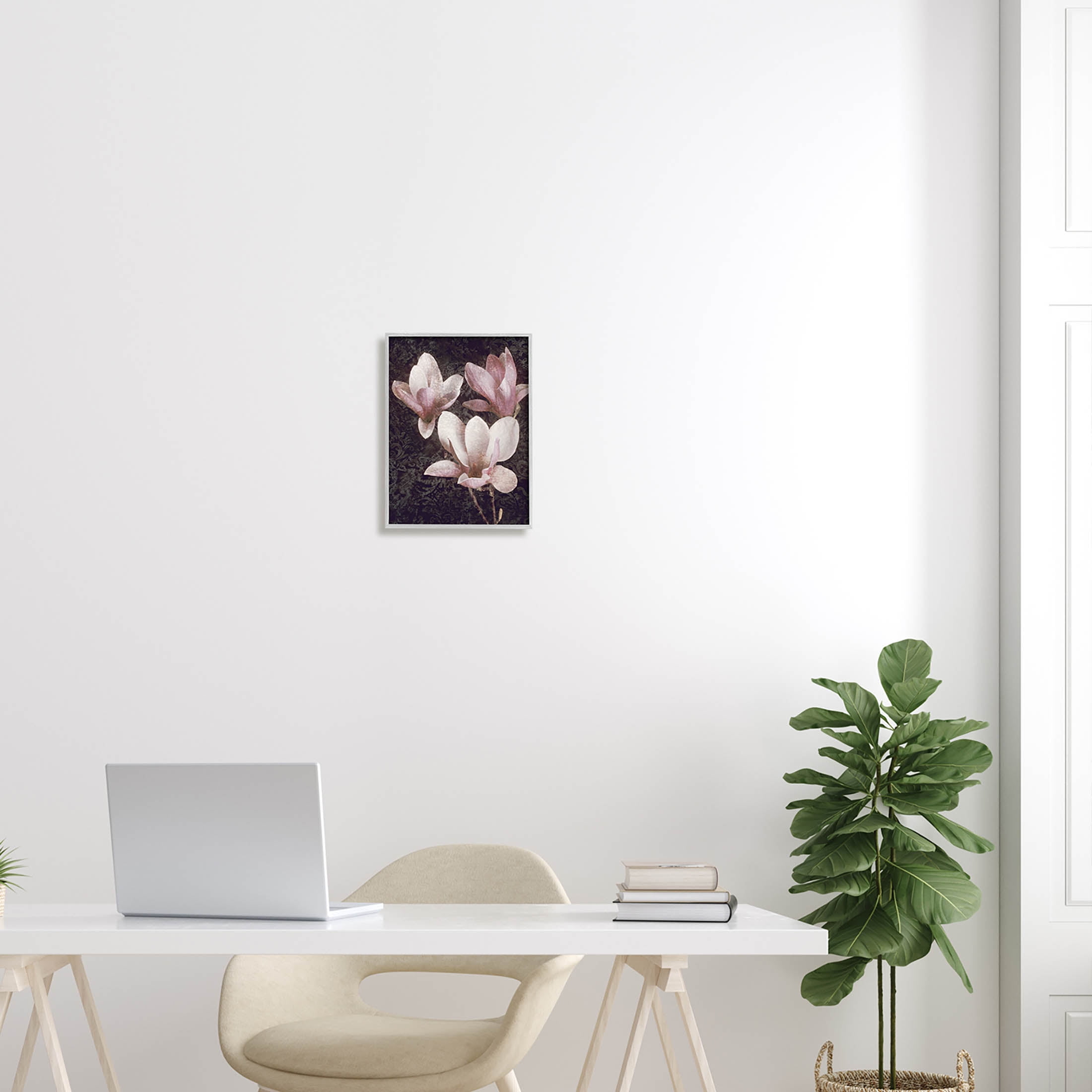 Vintage Pink Blooms Damask Pattern Botanical & Floral Graphic Art Gray Framed Art Print Wall Art