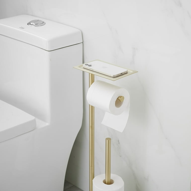 Toilet Paper Holder Stand Gold: Free Standing Tissue Roll Holder with Phone  Shelf - Toilet Roll Dispenser Storages in SUS 304 Stainless Steel for