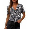 thumbnail image 4 of Enjoytime Woman Shirts Vintage Printed V-Neck Short Sleeve Blouses Summer Spring Fashion 2026 Casual Work Tops Black XL, 4 of 6