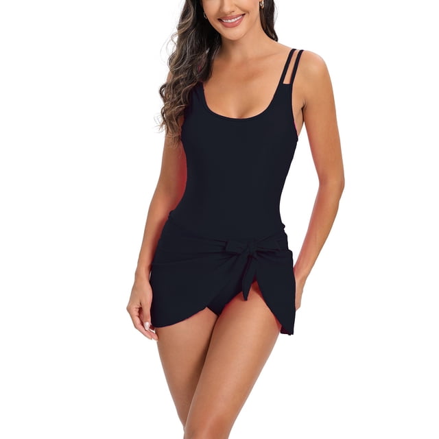 Augper Women's 2025 Spring Fashion Swim Skirt Solid Color Large Size Suspender Swim Skirt