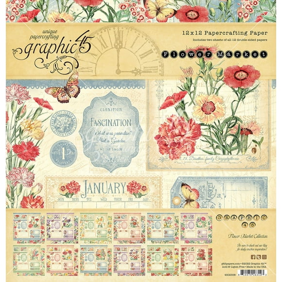 Graphic 45 Collection Pack 12"X12"-Flower Market