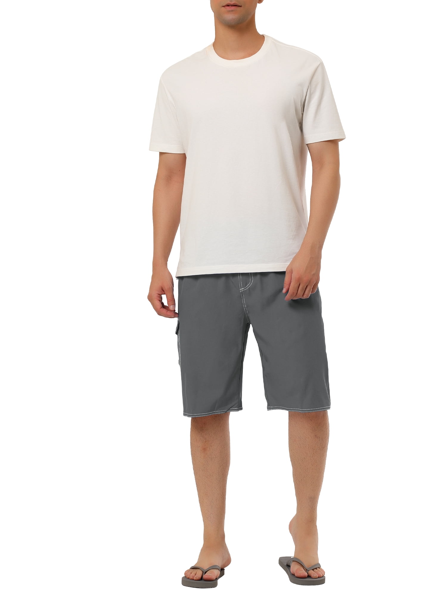 INSPIRE CHIC Father's Day Men's Shorts Summer Drawstring Elastic Waist Solid Beach Board Swim Shorts 36 Gray