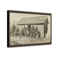 thumbnail image 1 of Canvas Print: Soldiers Outside A Log Cabin Winter Quarters, Identified As Pine, 1 of 3
