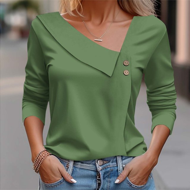Blouses pour Femmes Mode Décontractée Couleur Unie Chemisier Boutonné T-shirt Hauts Blouse