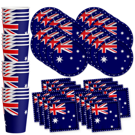 Australian Flag Birthday Party Supplies Set Plates Napkins Cups Tableware Kit for 16