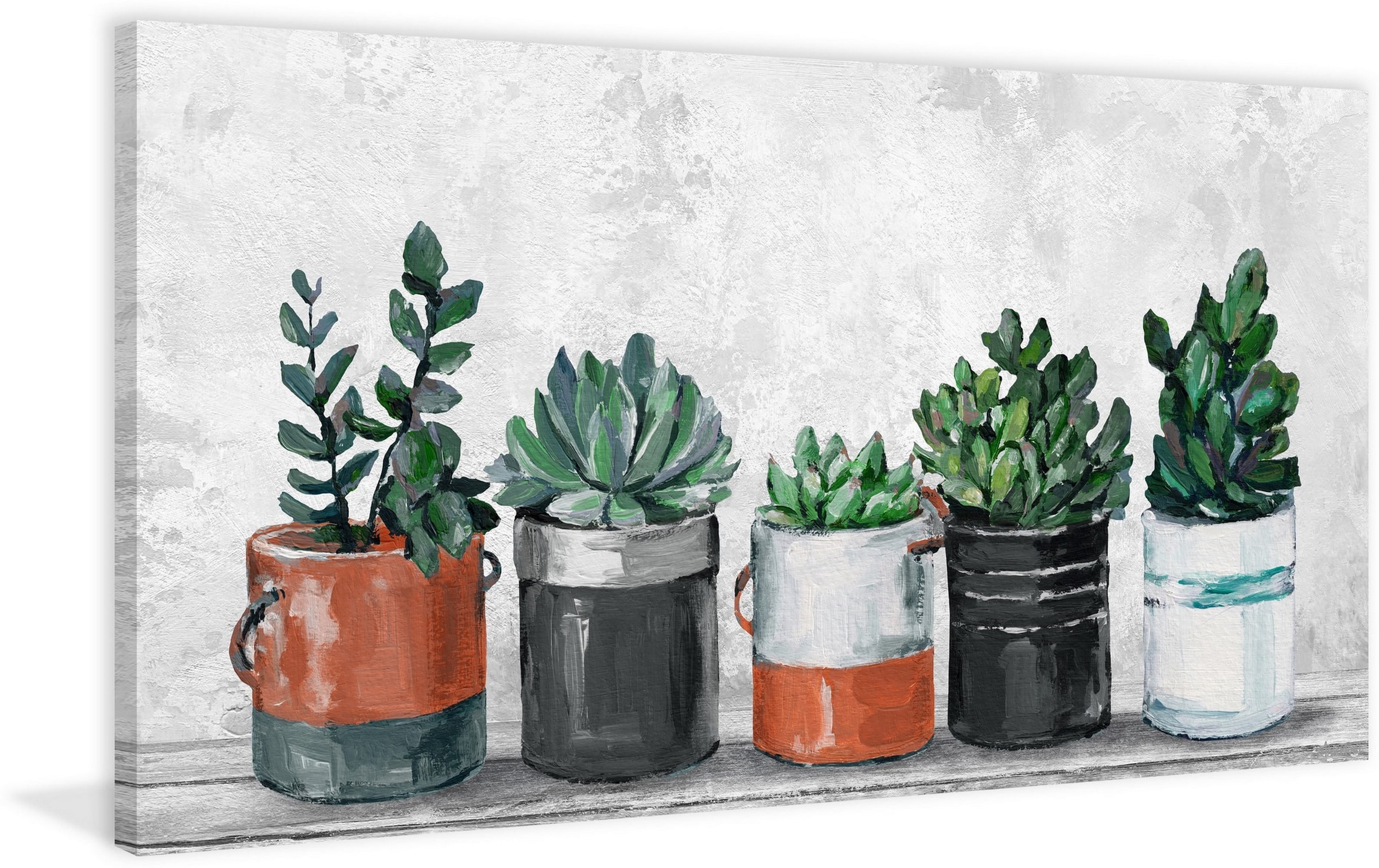 Marmont Hill Two-Toned Succulent Holders Canvas Wall Art, 18" x 36"