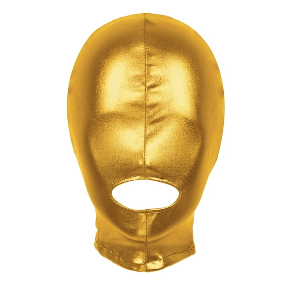 TiaoBug Unisex Men Women Metallic Latex Full Face Cover Blindfold Mask Hood Shiny Headgear Gold OneSize