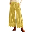 thumbnail image 3 of SEROYE Women's Pants Velvet Wide Leg Solid Lace Hem Long Pants Elastic Waist Casual Party Cocktail Dressy Trousers (L, Yellow), 3 of 9