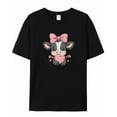thumbnail image 5 of T Shirts for Women Short Sleeve Cotton Crewneck T-Shirt, Cute Cow Pink Bow Tie Pink Heart Tee Tops Casual Basic T-Shirts, XS-5XL Black M, 5 of 7