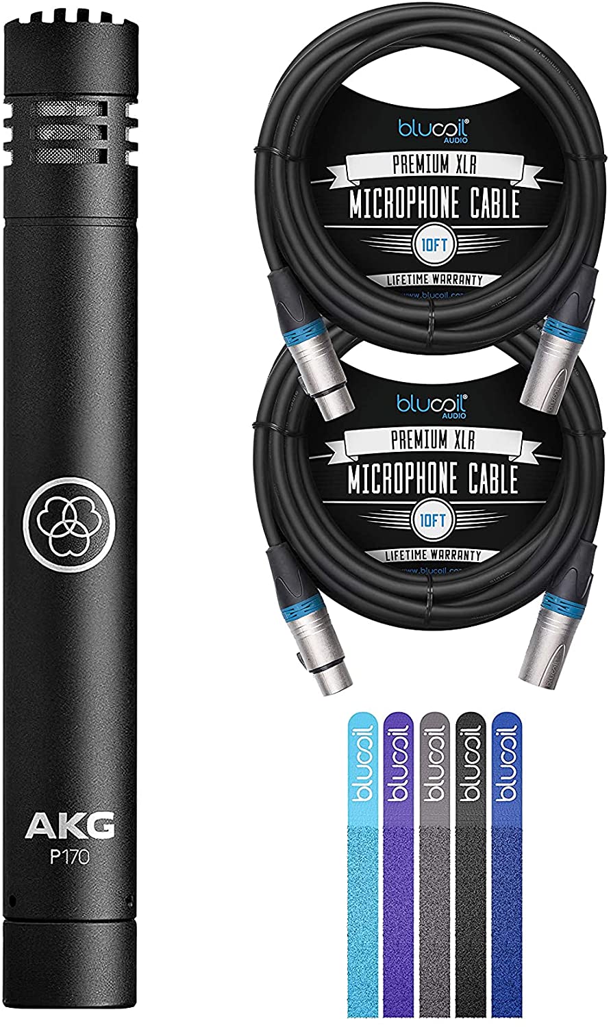 AKG P170 Condenser Microphone for Percussion, Pianos with Blucoil 2 XLR