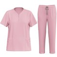 thumbnail image 2 of Jinhomg Plain Scrubs Set for Women Stretchy Comfy Short Sleeve V-Neck Nursing Top with Tapered Leg Drawstring Waist Pants 2 Piece Quick Dry Medical Scrubs 2025 Saving Pink XL, 2 of 9