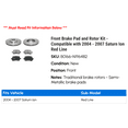thumbnail image 2 of Front Brake Pad and Rotor Kit - Compatible with 2004 - 2007 Saturn Ion Red Line 2005 2006, 2 of 2