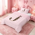 thumbnail image 2 of meiyoeat Chic Leopard Bow J Twin Comforter Sets,Cheetah Print Monogram Initial Art Bedding Set For Girl,Pink Reversible,2-Piece,1 Comforter and 1 Pillowcase, 2 of 7