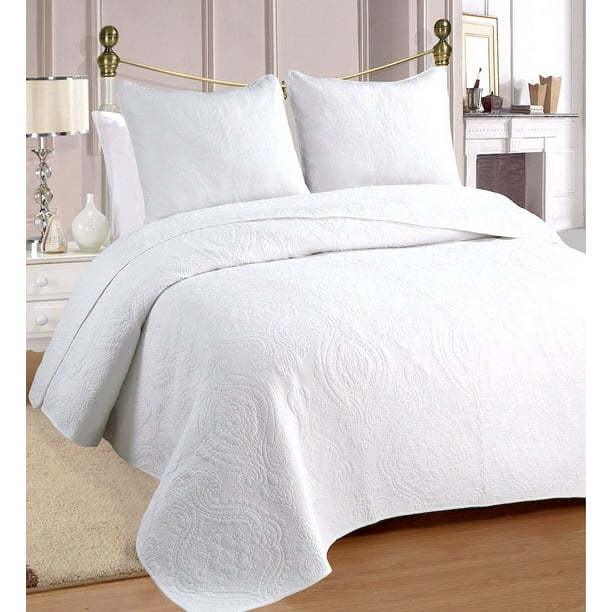 Cozy Line White Matelasse Medallion 100 Cotton 3Piece Quilt Set, King Set