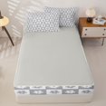 thumbnail image 4 of Erosebridal Plain Daisy Flower Pattern Zipper Full Size Comforter Sets with Fitted Sheet and 2 Pillowcases,Checker Square Print Zipper Bedding Set,Ash Gray White,Grey Reversible, 4 of 6
