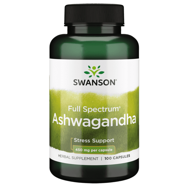 Swanson Ashwagandha Powder Supplement - Ashwagandha Root & Aerial Parts Supplement Promoting Stress Relief & Energy Support - Ayurvedic Supplement for Natural Wellness - (100 Capsules, 450mg Each)