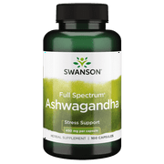 Angle View: Swanson Ashwagandha Powder Supplement - Ashwagandha Root & Aerial Parts Supplement Promoting Stress Relief & Energy Support - Ayurvedic Supplement for Natural Wellness - (100 Capsules, 450mg Each)