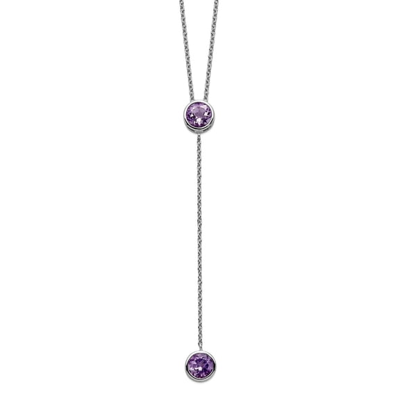 925 Sterling Silver Rhodium Plated Amethyst With 2inch Ext. Y-necklace 16 Inch 7.65mm Wide Pendant Necklace for Women