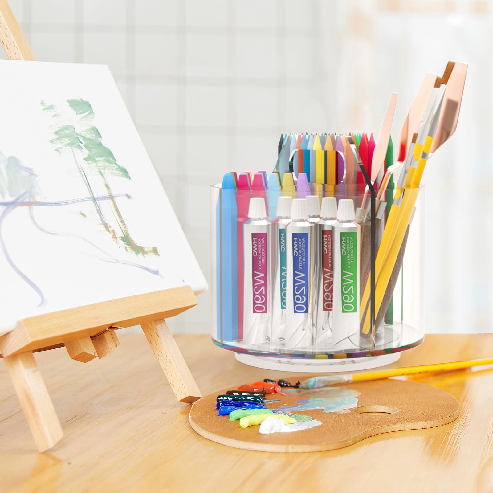 2 Pack Pen Pencil Holder For  Rotating Desk Organizer 4 Compartments Art Supply Marker And Storage