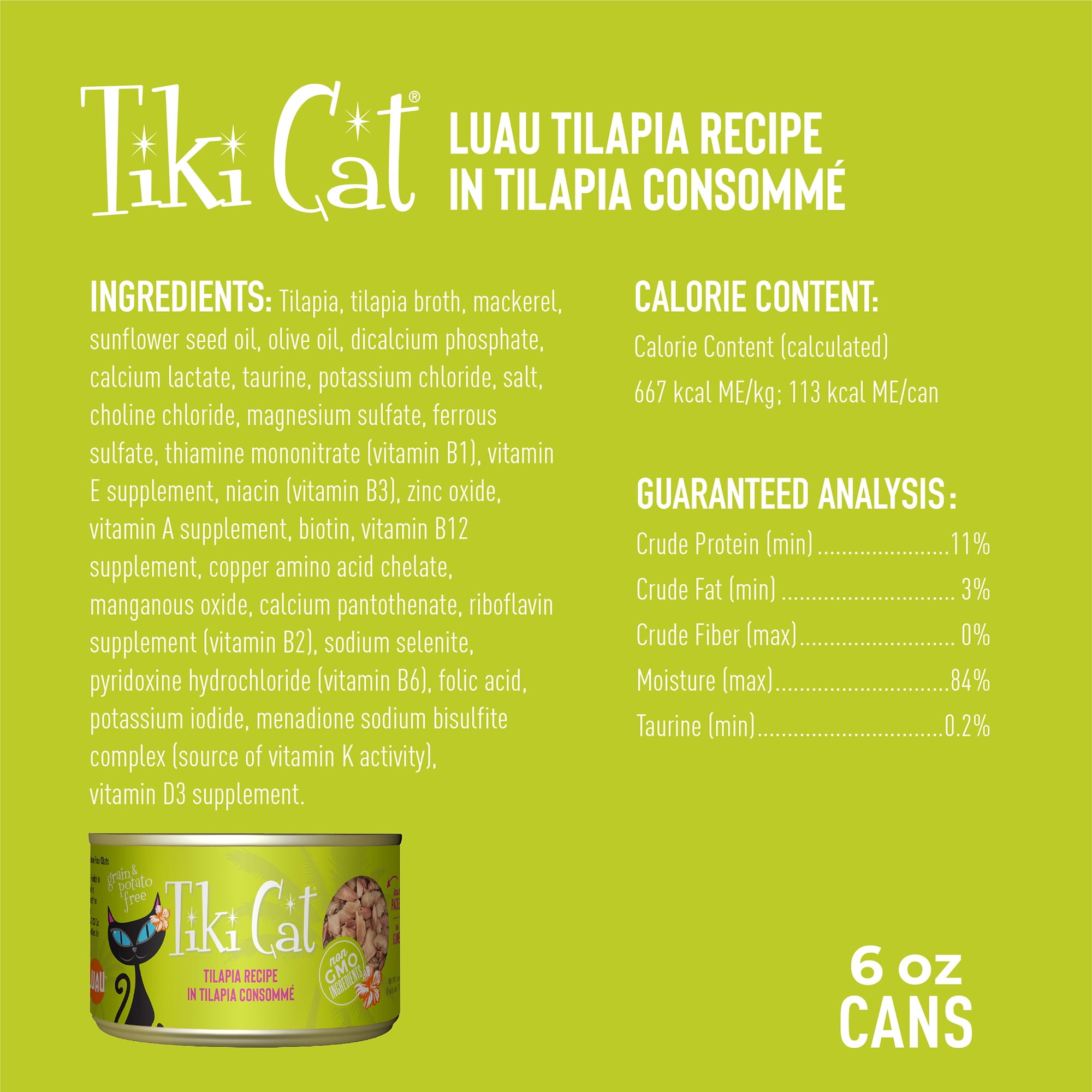 Tiki Cat Luau Wet Cat Food, Tilapia, 6 oz. Can