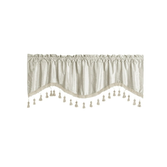 Hiroekza Elegant Fringed Window Valance - Polyester Rod Pocket Curtains - Stylish Short Drapes for Kitchen, Bathroom, Living Room 51 x 18 Inches White