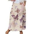 thumbnail image 2 of Women's Printed Elastic Waistband Pleated Pocket Skirt With Mid Calf Skirt Beige S, 2 of 5