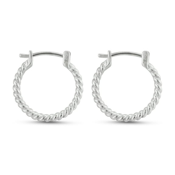 Balinese Chic Twisted Sterling Silver V-Lock Modern Casual Hoop Earrings