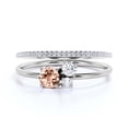 thumbnail image 1 of Unique 3 Stone Minimalist 1.05 Carat Round Morganite Engagement Ring, Trilogy Ring, Wedding Ring in 925 Sterling Silver With 18k White Gold Plating , Bridal Set, Matching Band, 1 of 3
